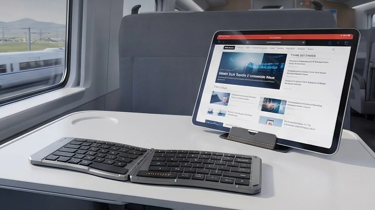 A portable Aimarz work setup away from a fixed desk
