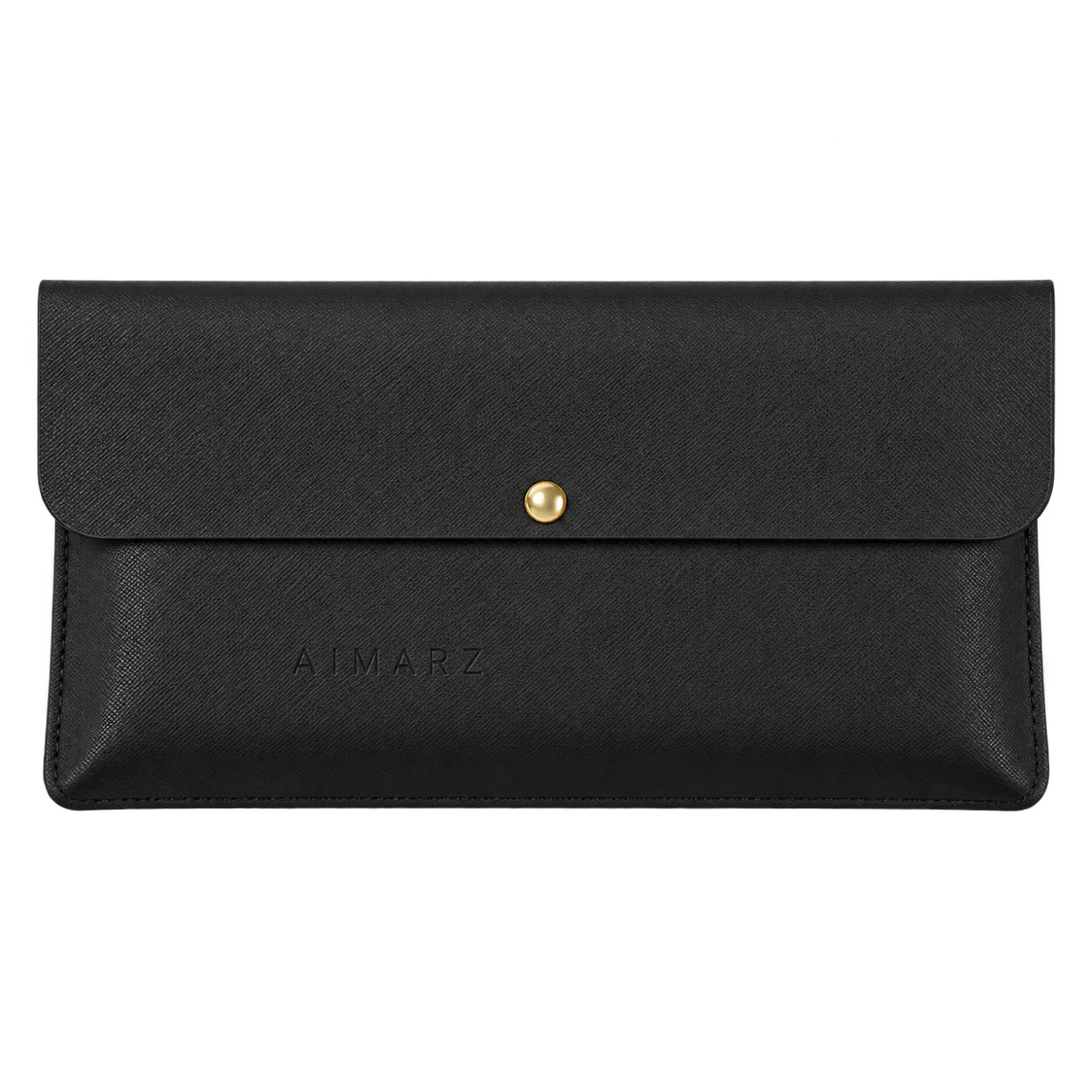 Black Aimarz leather pouch with gold snap closure